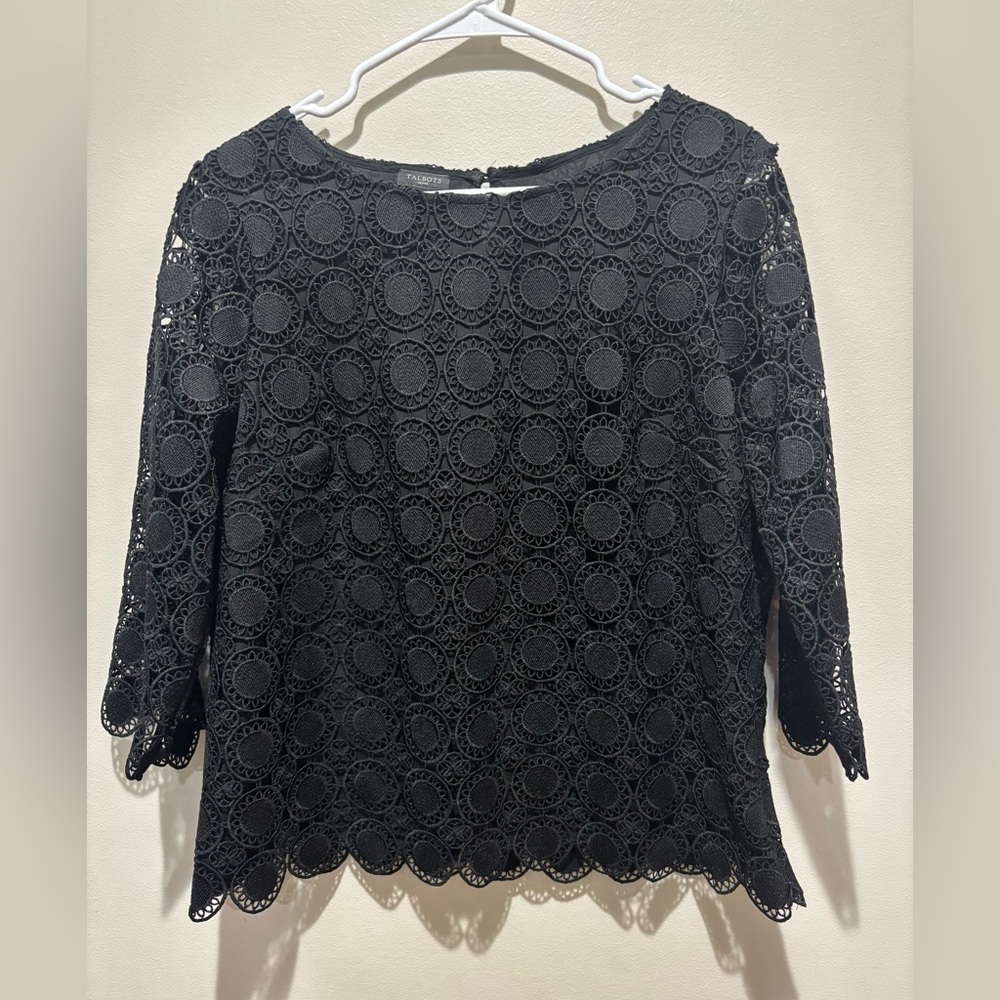 Talbots Black Circle Lace Top, Women’s Petite Large